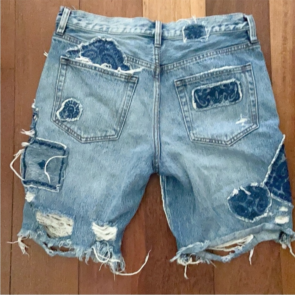 We The Free Blue Distressed Jean Patchwork Shorts - Picture 6 of 10